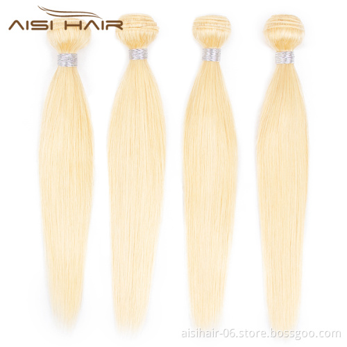 Aisi Hair Hotselling Blonde Color Silky Straight Wave Human Hair  Brazilian Human Hair Bundles Extension For Women
